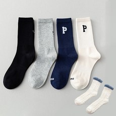 해시그라운드 여성용 타이포그래픽 중목양말 4족 + 수면양말 세트