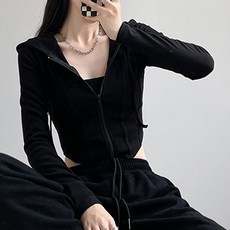 비비에모 여성용 섹시핏 크롭 니트 후드 집업 가디건 01701