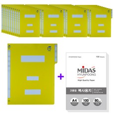 현풍 지네발 정보화일 A4 40p + 복사지 80g 100매 세트, 노랑색(정부파일), 1세트