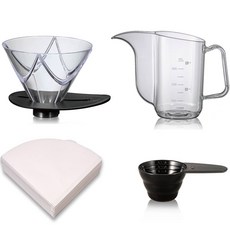 하리오 V60 1회 추출 무겐 드리퍼 + 케틀 드립 주전자 세트 VDMU-02T-SPS, 투명블랙, 블랙, 화이트, 1개