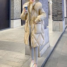 비비에모 여성용 코릴엔 글로시 스트링 빅 포켓 롱 패딩 02311