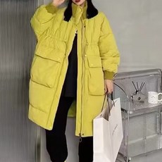메이첼 여성용 지퍼 스트링 빅 포켓 하이넥 롱 패딩 01695