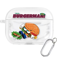 유스픽 에어팟 프로2 일체형 디자인 클리어 하드 케이스 + 카라비너 세트, 패스트 듀드 45 버거맨
