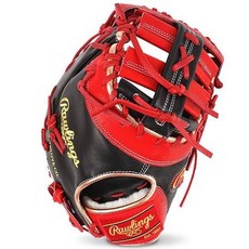 롤링스 MLB 어센틱 프로 프리퍼드 야구 글러브 좌투용 GH2PROSPG-BS, 블랙 + 스칼렛 레드