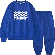 TIMSFIT 남녀공용 빅사이즈 웨이브 빅로고 맨투맨 조거팬츠 셋업
