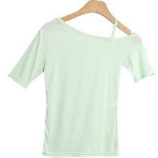 시크블랙 여성용 숄직셔 오프숄더 슬림핏 무지 반팔 티셔츠 cpt12296k33