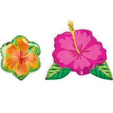 아나그램 하와이안 핑크 플라워 + 쥬니어쉐입 은박풍선 양면인쇄 세트, 혼합색상, 1세트