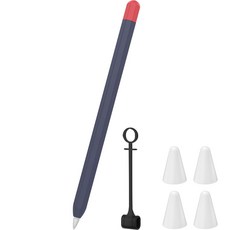 제이로드 애플펜슬 1세대 듀오 케이스 + 실리콘 펜팁캡 4p + 케이블 홀더 세트, 네이비 + 레드, 1세트