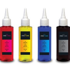 Ink Time 相容補充墨水 100 毫升 x 4 套適用於 HP Samsung LG Canon 小型無限進紙器, 黑、藍、紅、黃, 1組