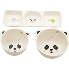 Moine天然兒童餐具 3件組, 熊貓, 飯碗+湯碗+三格盤