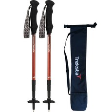 Treksta Yale-ro 4段登山杖 2支+杖套組, 紅色