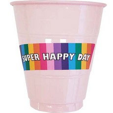 마커스스토어 컬러 플라스틱 생일 파티컵 핑크 20p + 수퍼해피데이 스티커 20p 세트, 1세트