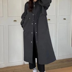 페이퍼먼츠 데일리 루즈핏 후드 허리스트링 프릴 롱 코트 06798