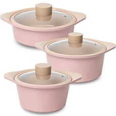 드림셰프 오슬로 피그 인덕션 냄비 3종 세트, 혼합색상, 20cm 양수냄비 + 24cm 양수냄비 + 22cm 전골냄비, 1세트