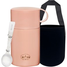 DIYOU 스텐 보온 도시락 죽통 600ml + 스텐스윙 스푼 + 전용 파우치 세트, 핑크, 1세트