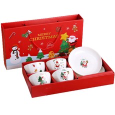 크리스마스 홈파티 산타 캐릭터 4인 식기 세트 6p, 혼합색상, 접시 2p + 볼 4p, 1세트