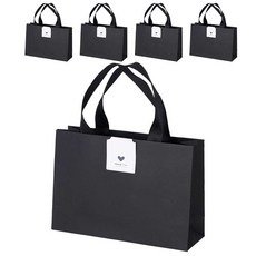 인디케이 리본 쇼핑백 소 5p + 마감 스티커 5p 세트, 블랙, 1세트, 쇼핑백(25 x 17 x 8 cm), 스티커(5 x 10 cm)