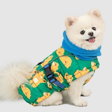 바잇미 강아지 더블히트 하네스 패딩, 곰돌이(그린)