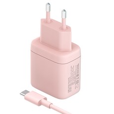 고부기 PD PPS 2포트 초고속 멀티 충전기 25W + C타입 to C타입 충전 케이블, 핑크, 1세트