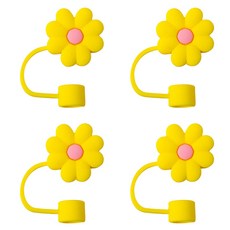 블럭마트 텀블러 액세서리 실리콘 마개 데이지꽃, 옐로우, 4개