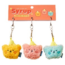 버터샵 시럽베어 페이스 키링 3종 세트, 그린, 옐로우, 오렌지, 1세트