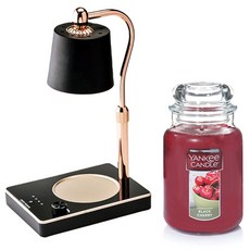 Yankee 蠟燭 L蠟燭 + 光控定時器蠟燭加熱器套裝, 黑色(蠟燭暖燈)+混色(蠟燭), 黑櫻桃