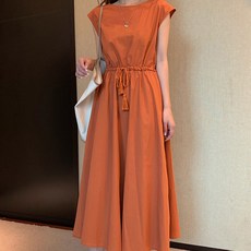 Paperments 日常無袖腰部抽繩簡約連身裙 22190, 橘色