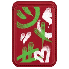 모란카노 마그네틱 맥세이프 디자인 가죽 카드 지갑, 패션레드 그래피티, 1개