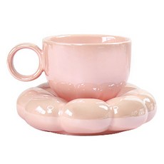 라임올리브 구름 도자기 머그컵 200ml + 받침 세트, 핑크, 1세트 핑크, 1세트