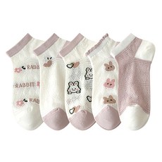 Socks Panda 女款Kitch粉色兔子鏤空短襪 5雙組