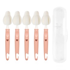 리에또 유아용 젖병 젖꼭지 세척솔 5p + 휴대용 케이스 세트, 1세트, 피치핑크(세척솔)