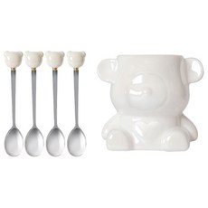 萊姆橄欖熊珍珠茶匙組, 白色, 4茶匙+茶匙容器, 1組