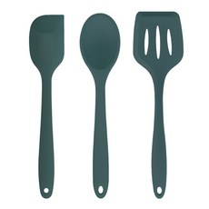 네이쳐리빙 릴리브 실리콘 조리도구 3종세트, 요리스푼 + 스파츌라 + 뒤집개, 딥그린, 1세트
