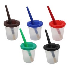 코히모 안전물감통 물감보관 페인트컵 5p + 브러쉬 5p 세트 4W253, 짙은색, 물통(8.7cm), 브러쉬(18cm)