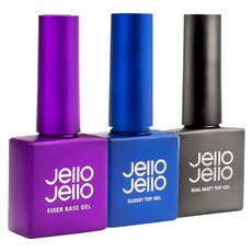 Jello Jello 底層+表層凝膠3件組 - 光澤/霧面/定型底層凝膠, 底層底膠10ml+免擦拭表層膠10ml+霧面表層膠10ml, 1組