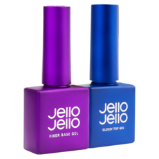 Jello Jello 美甲組合 Set, 底層凝膠與亮面表層凝膠, 強大固定力, 免擦拭封層膠, 甲片光澤超亮眼, 定型底層凝膠10ml+亮面表層凝膠10ml, 1組