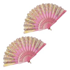 Moreble金箔蕾絲華麗扇子, 2個, 粉色