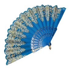 Moreble金箔蕾絲華麗扇子, 1個, 藍色
