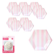 파티쇼 스트라이프접시 20cm 6p, 핑크, 2개