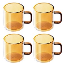 칼딘 홈카페 더블월 컬러풀 머그 유리컵 400ml, 앰버, 4개 앰버, 4개