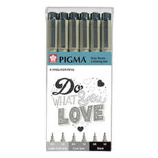 SAKURA 櫻花 PIGMA MICRON 筆格邁 櫻花Figma微米單調刻字套裝, 淺冷灰、冷灰、黑色, 1組
