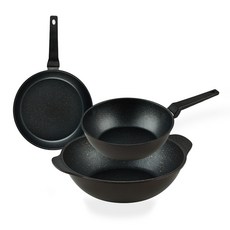 퀸센스 디너 후라이팬 3종 세트, 브라운, 후라이팬 24cm + 궁중팬 24cm + 파티웍 28cm, 1세트
