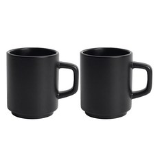 벤자민 무광 파스텔 컬러 레고 스택 머그 330ml, 블랙, 2개