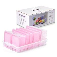 땡스소윤 냉동 밀폐용기 트레이팩 7종 세트 B 핑크, 1세트, 반찬통 6종 + 트레이