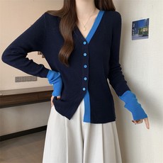 PEONIST 女款彩色拼接V領開襟衫
