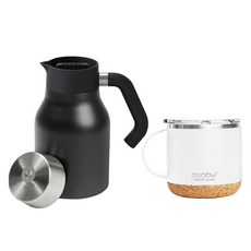아소부 보온보냉 핸드드립 세트 490ml, 핸들서버 블랙 1L + 인피니트 머그컵 화이트 490ml, 1세트