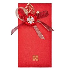 Maket Gamseong 紅色信封緞帶裝飾信封紅波金箔珍珠花, 1個