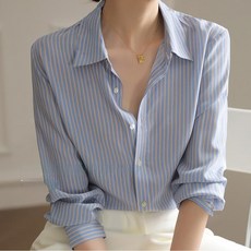 女款現代條紋長袖領襯衫 23145