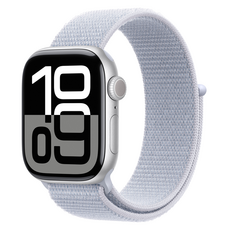 Apple 애플워치 10 GPS, 42mm, 실버 / 블루 클라우드 스포츠 루프, Loop