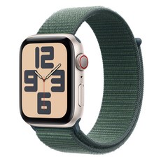 Apple 정품 2024 애플워치 SE 2세대 알루미늄 케이스, 44mm, Cellular, 스타라이트 / 레이크 그린 스포츠 루프, Loop